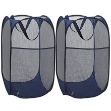 TCHH-DayUp Mesh Popup Laundry Hamper Portable, Durable Handles, Foldable, Collapsible for Storage Side Pocket|Enlarged Opening, 2-Pack Blue