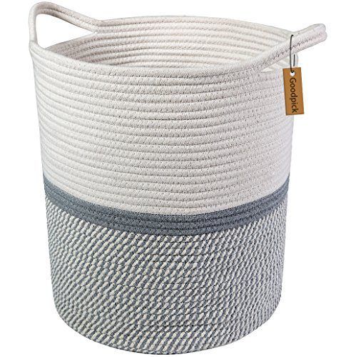 Goodpick Large Cotton Rope Basket 14.2'' x 13.4'' x 16.2'' -Baby Laundry Basket Tall Woven Basket Blanket Nursery Bin