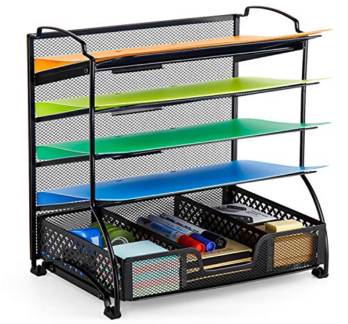 Bextsware 5-Tier Mesh Desktop Organizer File Folder with Sorters Basket