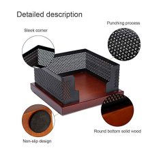 Buqoo Sticky Notes Holder with Mesh Steel and Wood Base Memo Dispenser