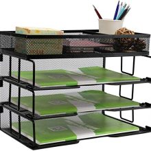 Reliatronic Mesh Office Desk Organizer, Stackable File Letter Tray Organizer