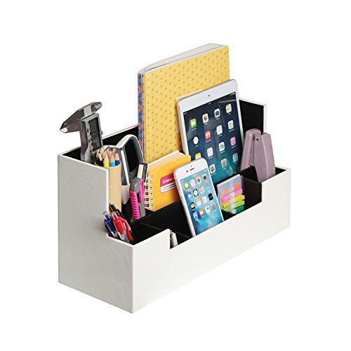 Desk Supplies Office Organizer Caddy (White, 13.4 x 5.1 x 7.1 inches)