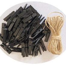 DurReus Wood Clothespins to Hang Photos School Projects 2 Inch Clothes Clips with Jute Twine Black Pack 50