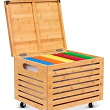BirdRock Home Bamboo Rolling File Storage Organizer Box with Lid
