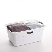 BINO Woven Plastic Laundry Hamper Storage Basket (White)