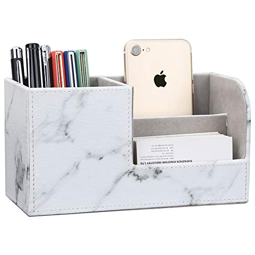 KINGFOM PU Leather Desk Organizer Pen Pencil Holder Business Name Cards