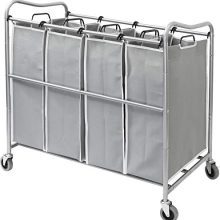 Simple Houseware 4-Bag Heavy Duty Laundry Sorter Rolling Cart, Silver
