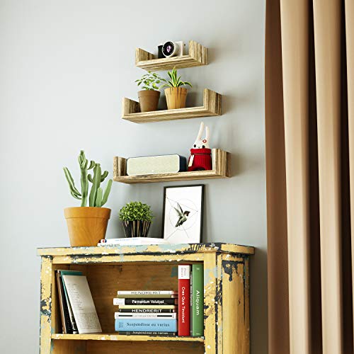 SRIWATANA Floating Shelves Wall Mounted, Solid Wood Wall Shelves, Torched Finish