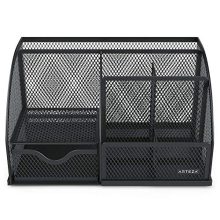 Arteza Mesh Metal Office Desk Organizer with Drawer, 6-Compartment