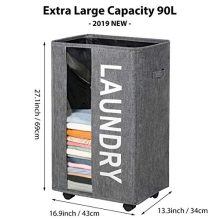 ZERO JET LAG 90L Extra Large Laundry Basket Hamper on Wheels Clear Window Tall