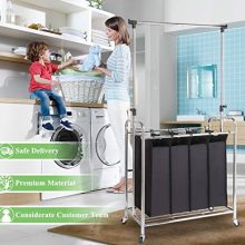 Bonnlo 4-Bag Laundry Sorter with Adjustable Hanging Bar, Removable Bags