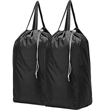 HOMEST 2 Pack Travel Laundry Bag with Handles, Square Base Can Carry Up to 3 Loads of Clothes, Machine Washable Dirty Clothes Storage with Drawstring Closure, Black