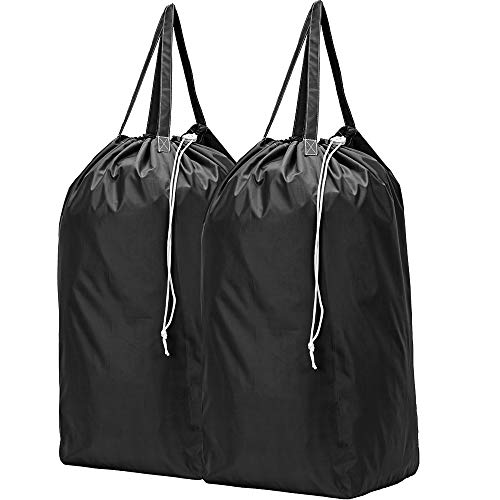 HOMEST 2 Pack Travel Laundry Bag with Handles, Square Base Can Carry Up to 3 Loads of Clothes, Machine Washable Dirty Clothes Storage with Drawstring Closure, Black