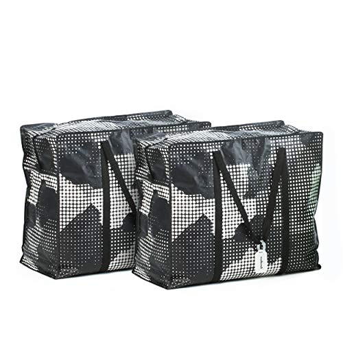Homeleave Extra Large Oversized Heavy Duty Zippered Laundry Bags - For Shopping Storage Moving and More - Made From Ultra Durable Woven Plastic - Reusable Big Portable Tote Bag With Handles and Zipper