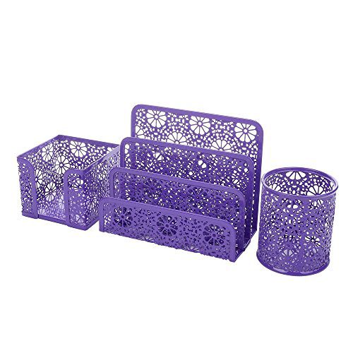 Crystallove Set of 3 Purple Metal Mesh Desktop Supplies Organizer