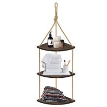 Wood Corner Shelves , Hanging Corner Shelf 3 Tier Jute Rope Wall Floating Shelves