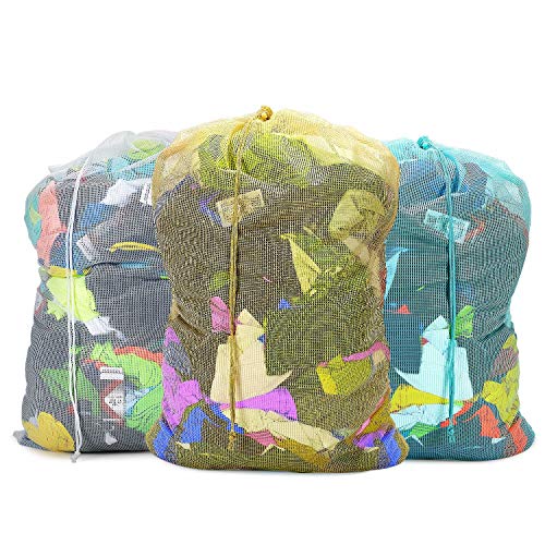 Dalykate Commercial Mesh Laundry Bag 24" x 36" 3 Pack Sturdy Mesh Material with Drawstring Closure for Factories, College, Dorm and Apartment etc (White,Yellow,Green)