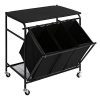 HollyHOME Laundry Sorter Cart Ironing Board with Side Pull 3-Bag Heavy-Duty