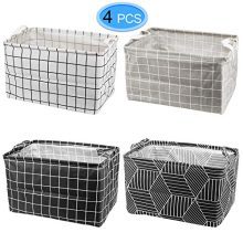 MENOLY 4 Pack Square Toy Storage Bins, Canvas Fabric Foldable Basket Laundry Storage Baskets with Handles for Toys, Books, Clothing