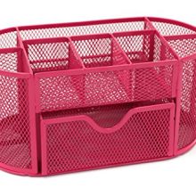 Mesh Desk Organizer Office Supply Caddy Drawer with Pen Holder Collection Pink