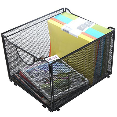 Modern Black Metal Mesh File Box – Foldable Storage Crate for Home & Office Organization