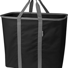 CleverMade Collapsible Laundry Tote, Large Foldable Clothes Hamper Bag, LaundryCaddy CarryAll XL Pop Up Storage Basket with Handles, Black/Charcoal