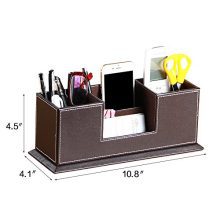 Office Pencil Holder PU Leather Multifunctional Desk Supplies Organizer for Pen