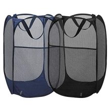 2 Packs Mesh Pop up Laundry Hamper (Black/ Navy Blue) with Portable, Durable Handles, Collapsible for Storage, Folding Pop-Up Clothes Hampers for Kids Room, College Dorm or Travel