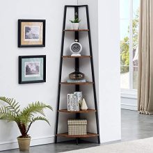 O&K FURNITURE Industrial Tall Corner Bookshelf, 5 Tier Corner Display Unit Shelves