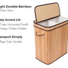 BIRDROCK HOME Bamboo Double Laundry Hamper – 2-Section Organizer with Lid & Liner for Effortless Sorting