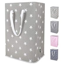 DOKEHOM 24-Inches Thickened X-Large Laundry Basket with Drawstring, Waterproof Square Cube Cotton Linen Collapsible Storage Basket (Grey Star, XL)