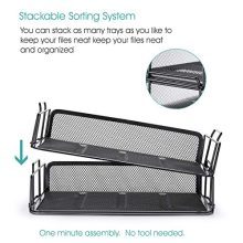 CAXXA 3 Pack Stackable Mesh Tray Desktop Organizer with Adjustable Drawer