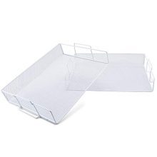 2 Tray Office Desk Organizer and Tape Dispenser-White Metal mesh