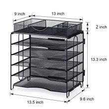 KEEGH 5 Trays Desk Document File Tray Organizer with Supplies Sliding Drawer