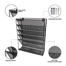 Wall File Organizer 5 Tier 6 compartments Black Metal Mesh Freestanding