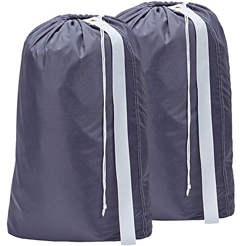 HOMEST 2 Pack XL Nylon Laundry Bag with Strap, Machine Washable Large Dirty Clothes Organizer, Easy Fit a Laundry Hamper or Basket, Can Carry Up to 4 Loads of Laundry, Grey