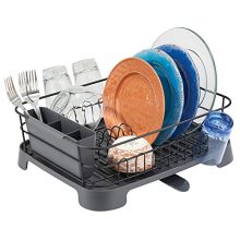 mDesign Large Kitchen Countertop, Sink Dish Drying Rack with Removable Cutlery