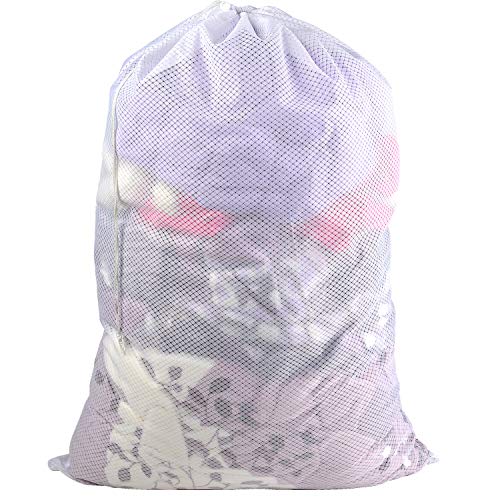 Commercial Lead Free Diamond Mesh Laundry Bag - 24 x 36 inches-Sturdy Large Heavy Duty Drawstring Bag. Durable White Net Material, Ideal Machine Washable Bag for Camping,College, Dorm, Apartment,Balls