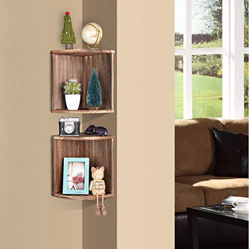 Emfogo Corner Wall Shelves Rustic Wood Floating Corner Shelves