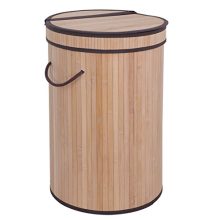 F2C Folding Easily Transport Rectangular Bamboo Laundry Hamper Basket Storage Basket with Lid Handles, Removable Liners Dirty Clothes Storage Laundry, Natural Bamboo Round