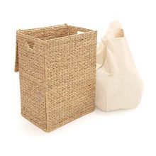 Seville Classics Lidded Foldable Water Hyacinth Portable Rectangular Laundry