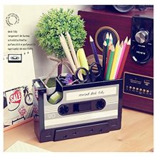 Cassette Tape Dispenser Pen Holder Vase Pencil Pot Stationery Desk Tidy Container