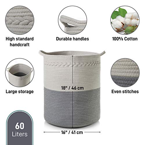 Cotton Rope Basket with Handles | XL 18" x 16" | Woven Baby Laundry Basket