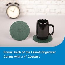 LAMOTI Leather Desk Organizer with a 4" Coaster, Large Capacity 5 Compartments