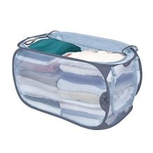 Smart Design Mesh Pop-Up Flip Laundry Hamper w/Easy Carry Handles & Side Zipper - Durable Fabric Collapsible Design - for Clothes & Laundry - Home (Holds 3 Loads) (15 x 25 Inch) [Teal]