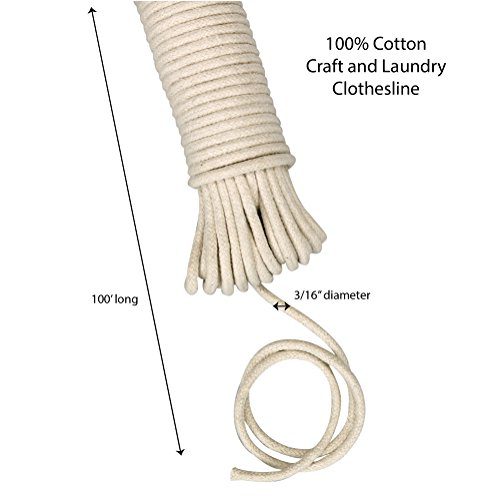 Household Essentials All-Purpose Cotton Clothesline Rope | 100Ft Length