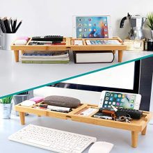 BambuMate Desk Storage Organizer Bamboo Desktop Shelf Display Rack