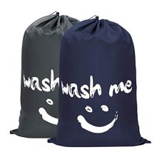 WOWLIVE 2 Pack Extra Large Travel Nylon Laundry Bag Set Storage Sturdy Rip-Stop Machine Washable Locking Drawstring Closure Heavy Duty Bag Hamper Liner(Dark Blue and Grey)