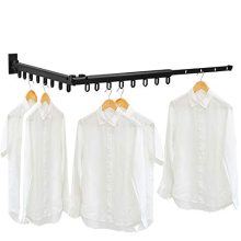 BESy Wall Mounted Folding Clothes Hanger Space-Saver, Indoor/Outdoor Adjustable Clothes Drying Rack, Retractable Dry Coat Hanger For Laundry Room, Storage Organiser Instant Closet,Matte Black/Aluminum
