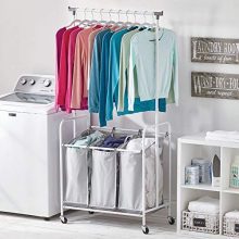 mDesign Portable Laundry Sorter with Wheels and Attached Steel Hanging Bar